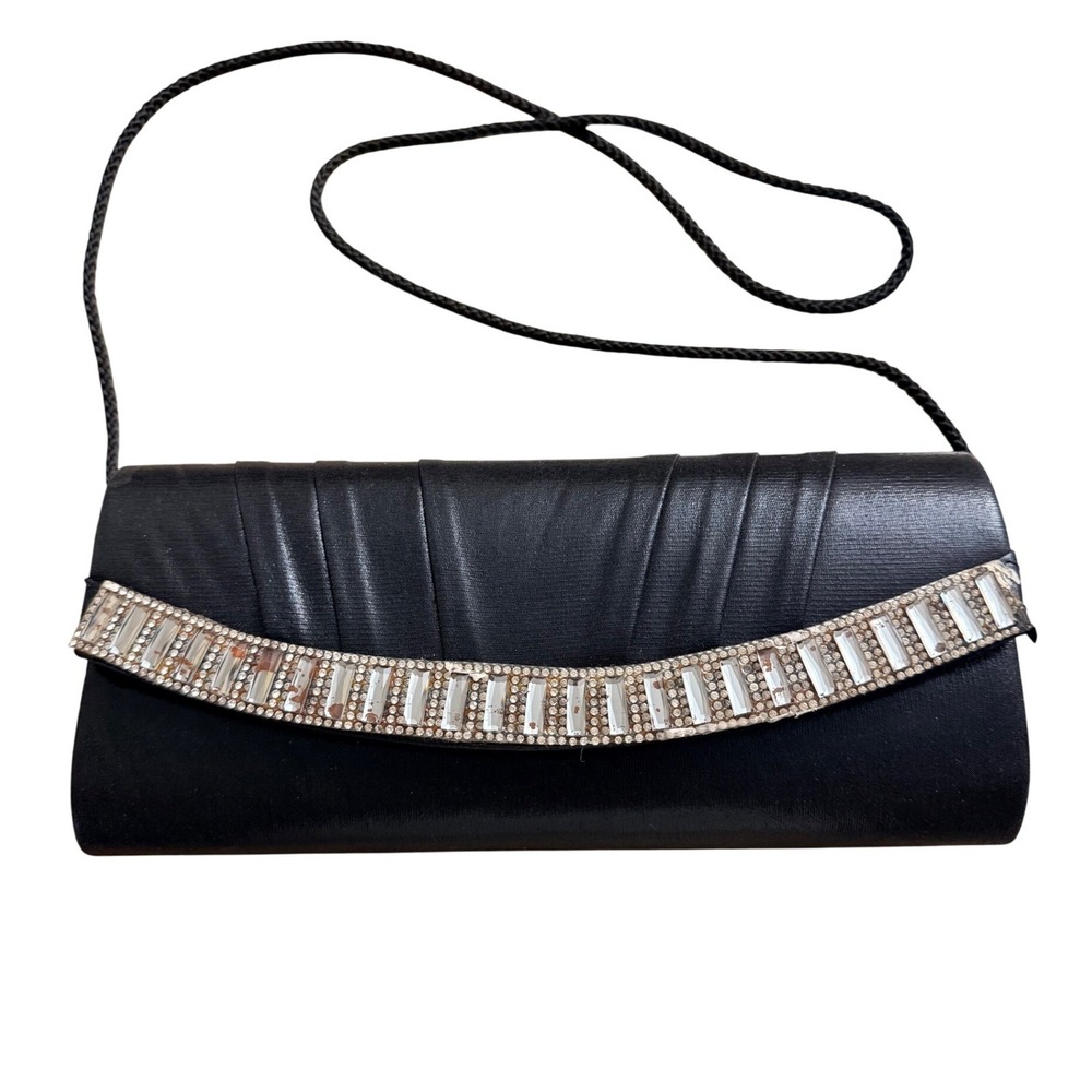 Touch of Nina Evening Clutch Black Rhinestone Pleated Formal Bag Prom Whimsigoth
